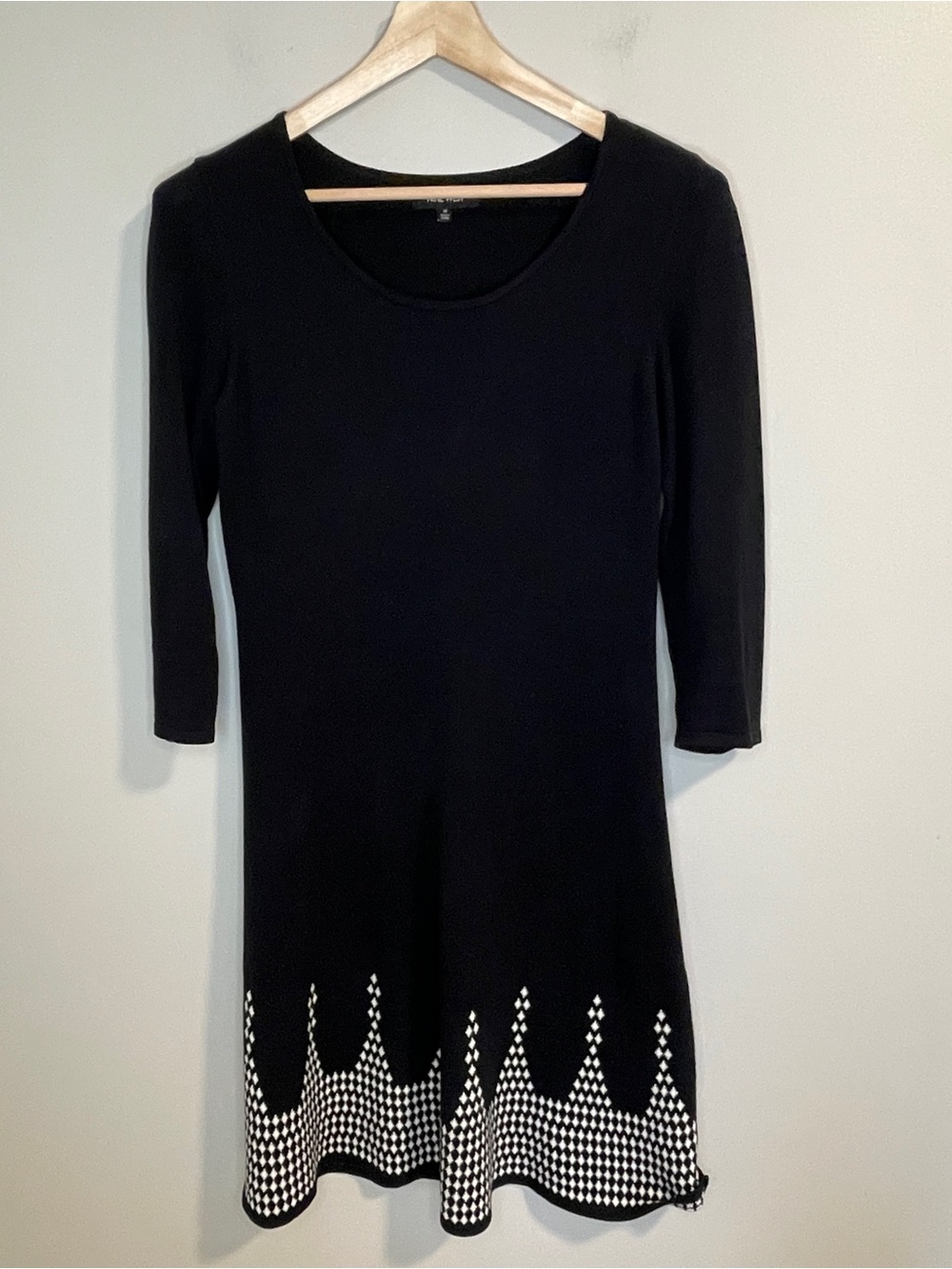 Nine West Business Black Sweater Dress with White Geometric Hem